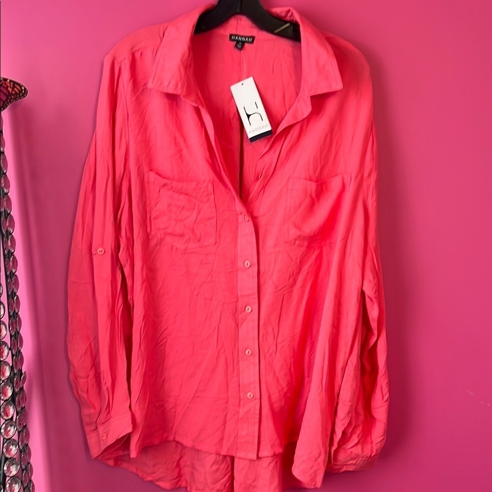 Bright coral button down blouse